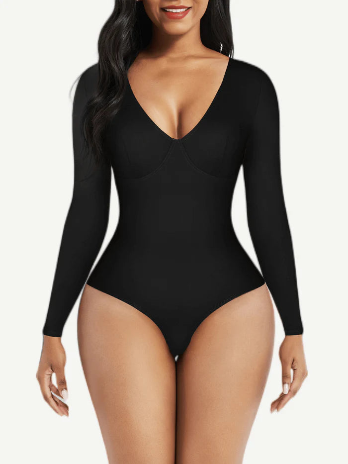 SCULPTING V-NECK LONG SLEEVE BODYSUIT