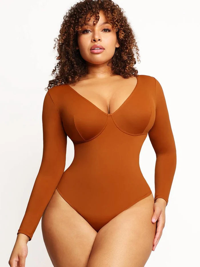 SCULPTING V-NECK LONG SLEEVE BODYSUIT